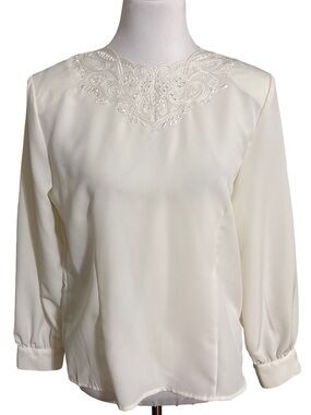 Christie & Jill Vintage Women’s Cream Embroidered Neck Blouse